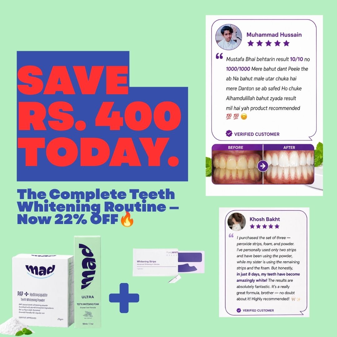 MAD PAP+ Teeth Whitening Powder and Whitening Foam + FREE 1X PURPLE STRIP (Best Seller)