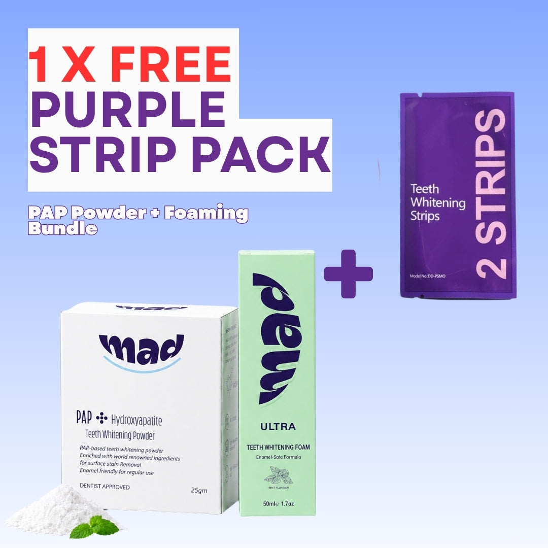 MAD PAP+ Teeth Whitening Powder and Whitening Foam + FREE 1X PURPLE STRIP (Best Seller)