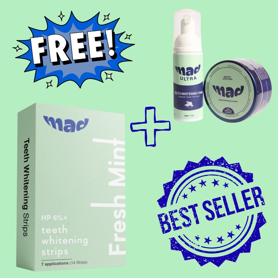 MAD Dental Pro White Strips + FREE MAD Teeth Whitening Foam AND MAD Teeth Whitening Powder